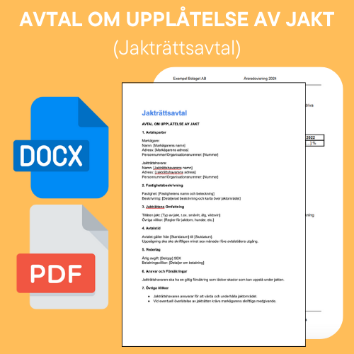 AVTAL OM UPPLÅTELSE AV JAKT (Jakträttsavtal) Mall Word/PDF
