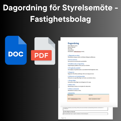 Dagordning för Styrelsemöte för Fastighetsbolag Mall