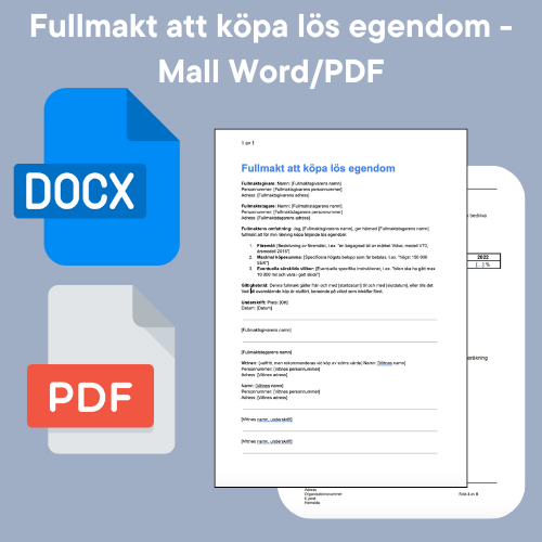 Fullmakt köpa lös egendom Mall - Word/PDF
