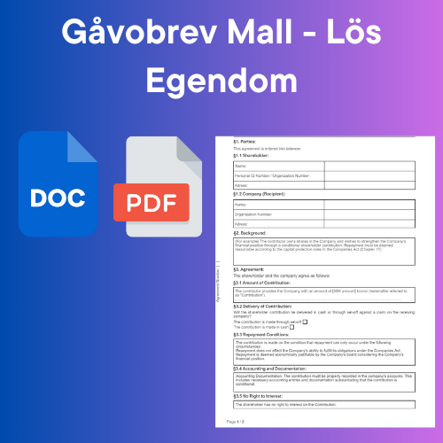 Gåvobrev Mall - Lös Egendom Word/PDF