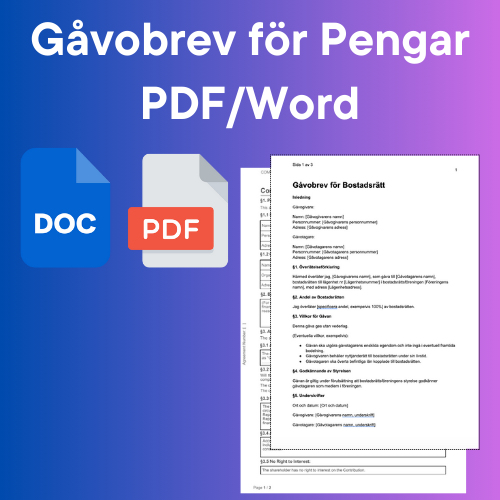 Gåvobrev Pengar - Mall
