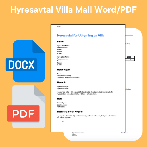 Hyresavtal för Uthyrning av Villa Mall Word/PDF