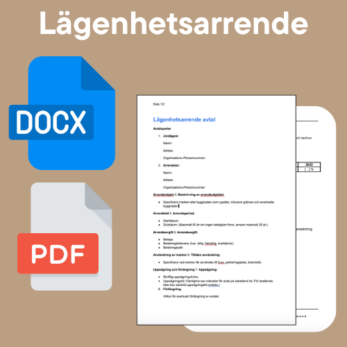 Lägenhetsarrende avtal Mall - Word/PDF