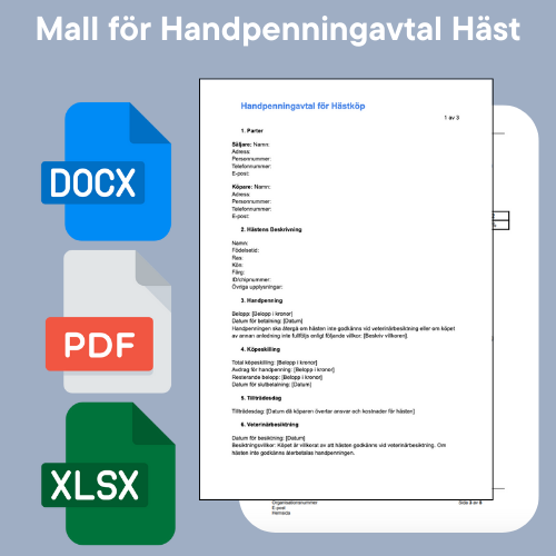 Handpenningavtal Häst Mall - Word/PDF/Excel