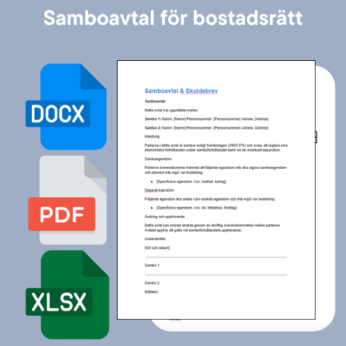Samboavtal Bostadsrätt Mall - Word/PDF/Excel