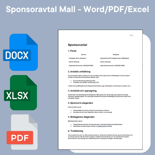 Sponsor agreement Template - Word/PDF/Excel