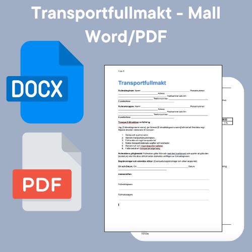 Transportfullmakt Mall - Word/PDF