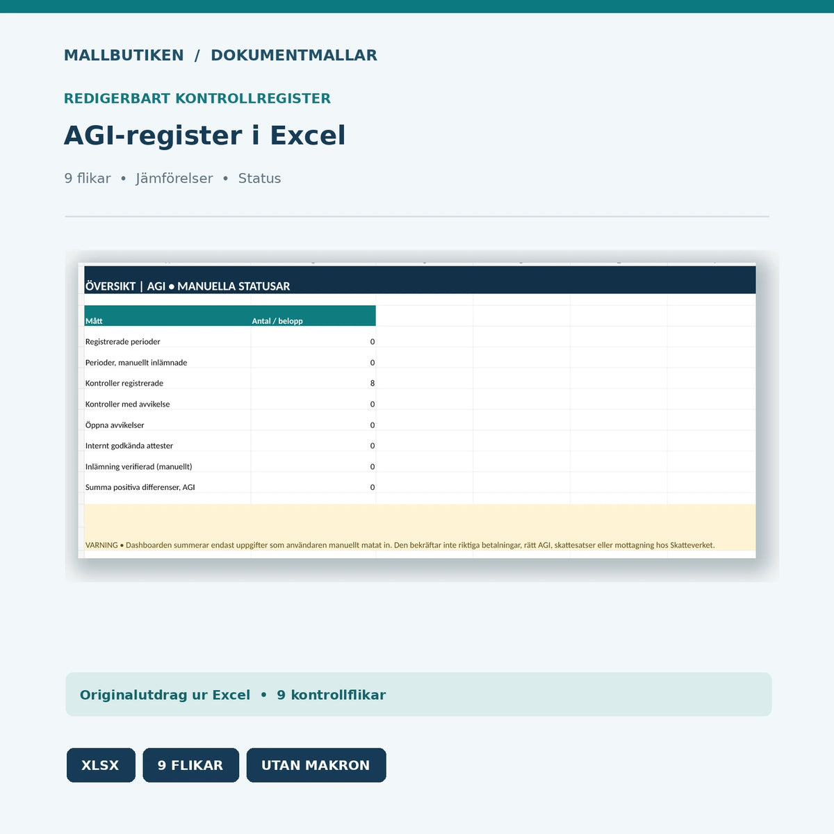 AGI-avstämning Excel – nio flikar för lönekontroll, differenser och attester