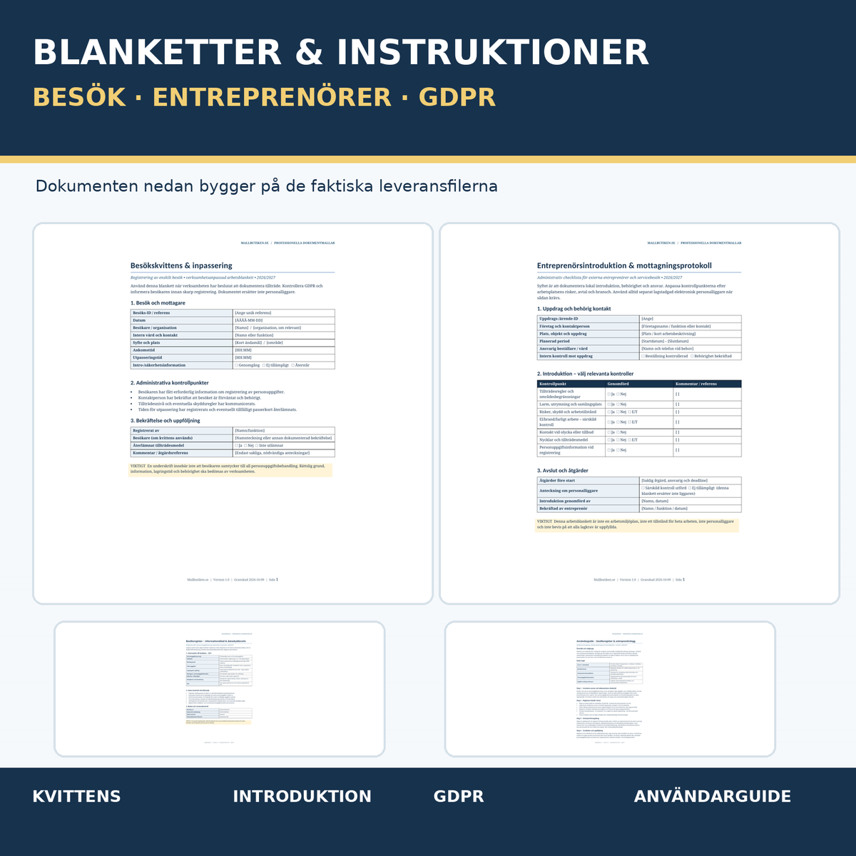 Besökskvittens entreprenörsintroduktion GDPR informationsblad och guide Word PDF