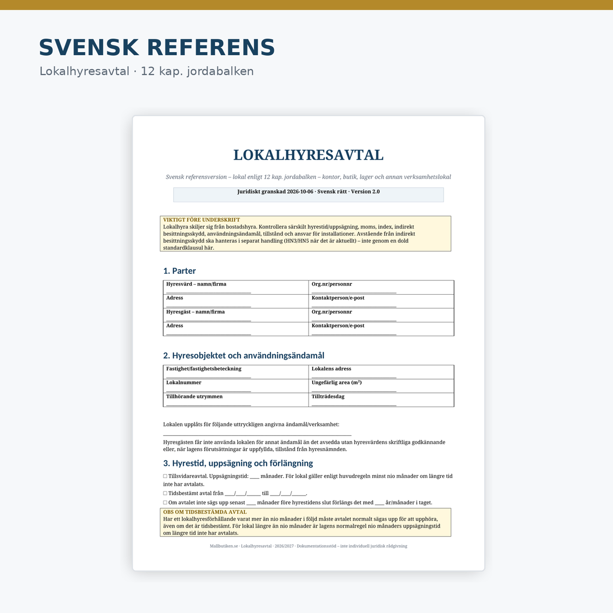 Swedish reference preview included with the English commercial lease agreement