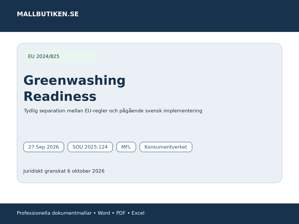EU 2024/825 greenwashing readiness miljöpåståenden svensk marknadsrätt 2026 2027