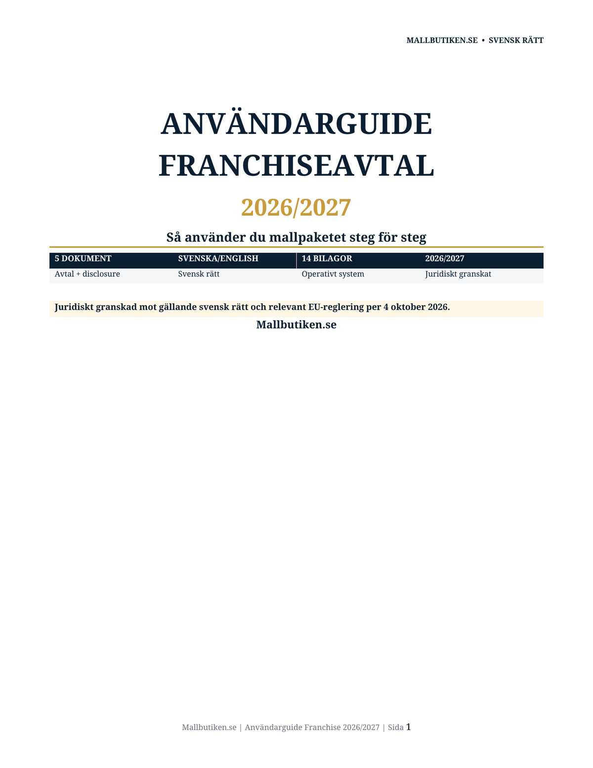 Användarguide till Franchiseavtal 2026/2027 steg för steg