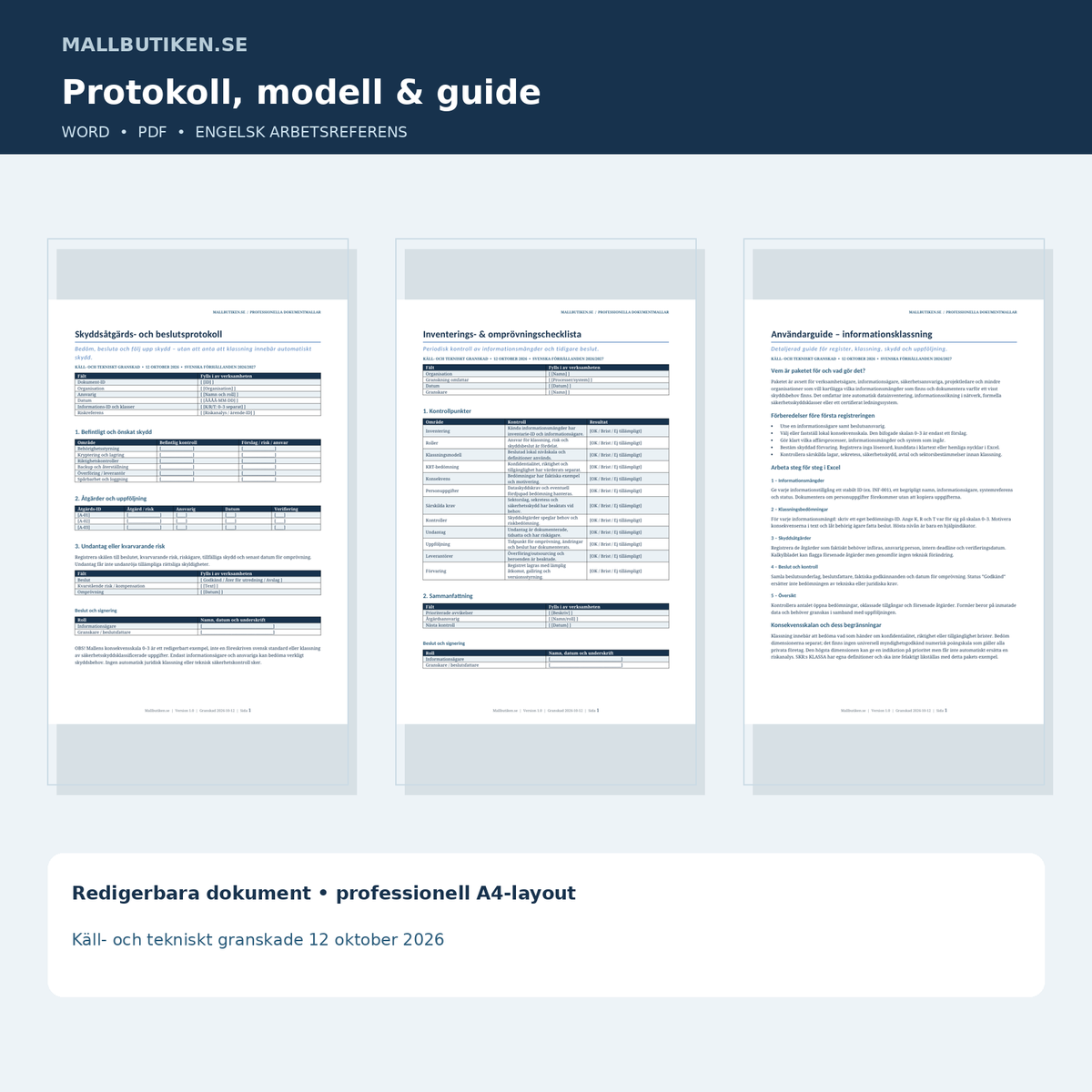 Informationsklassningsprotokoll, konsekvensskala och användarguide Word PDF