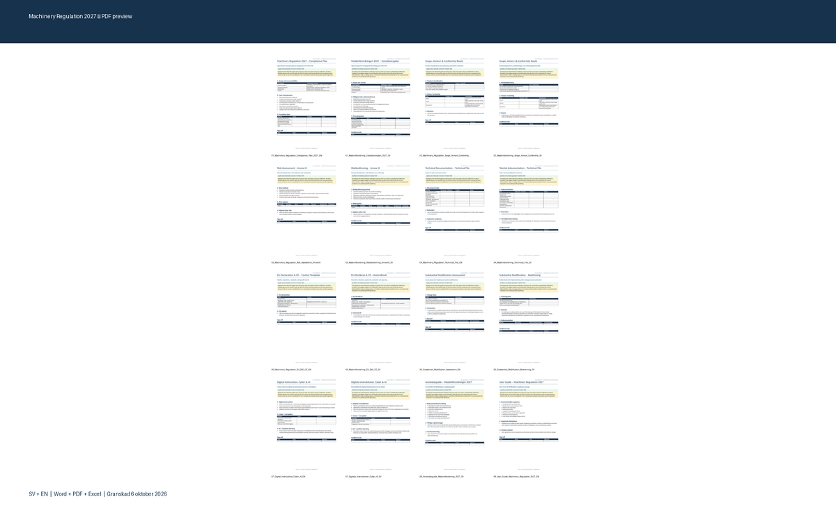 EU Machinery Regulation 2027 – Word PDF Excel preview