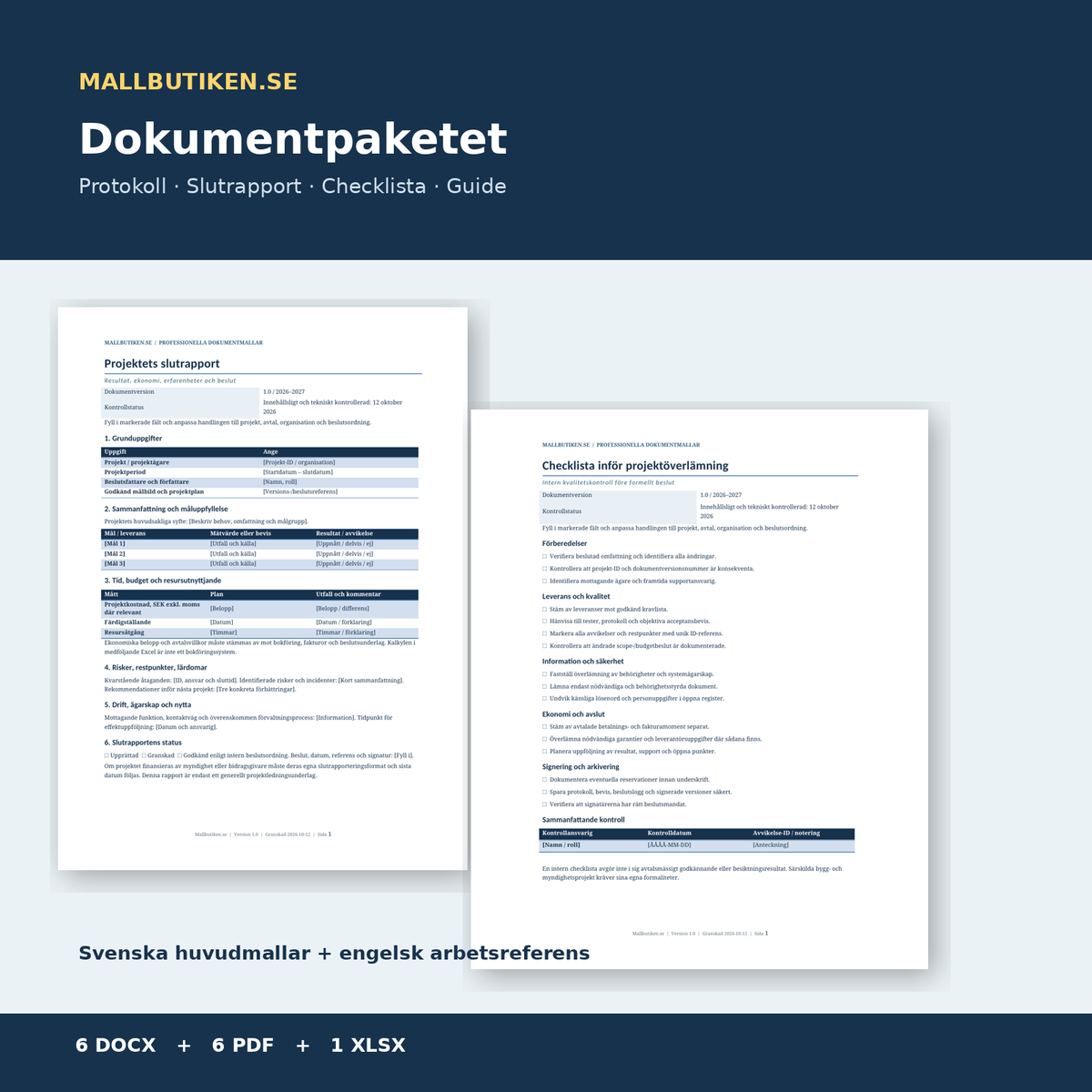 Projektöverlämningsprotokoll slutrapport och checklista i Word PDF