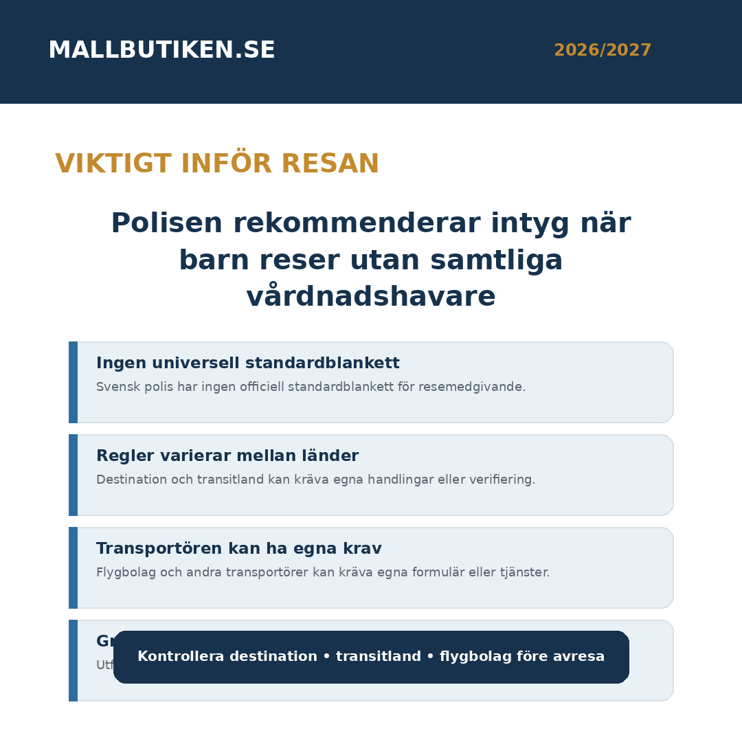 Travel consent minor föräldramedgivande barn resa internationellt 2026/2027