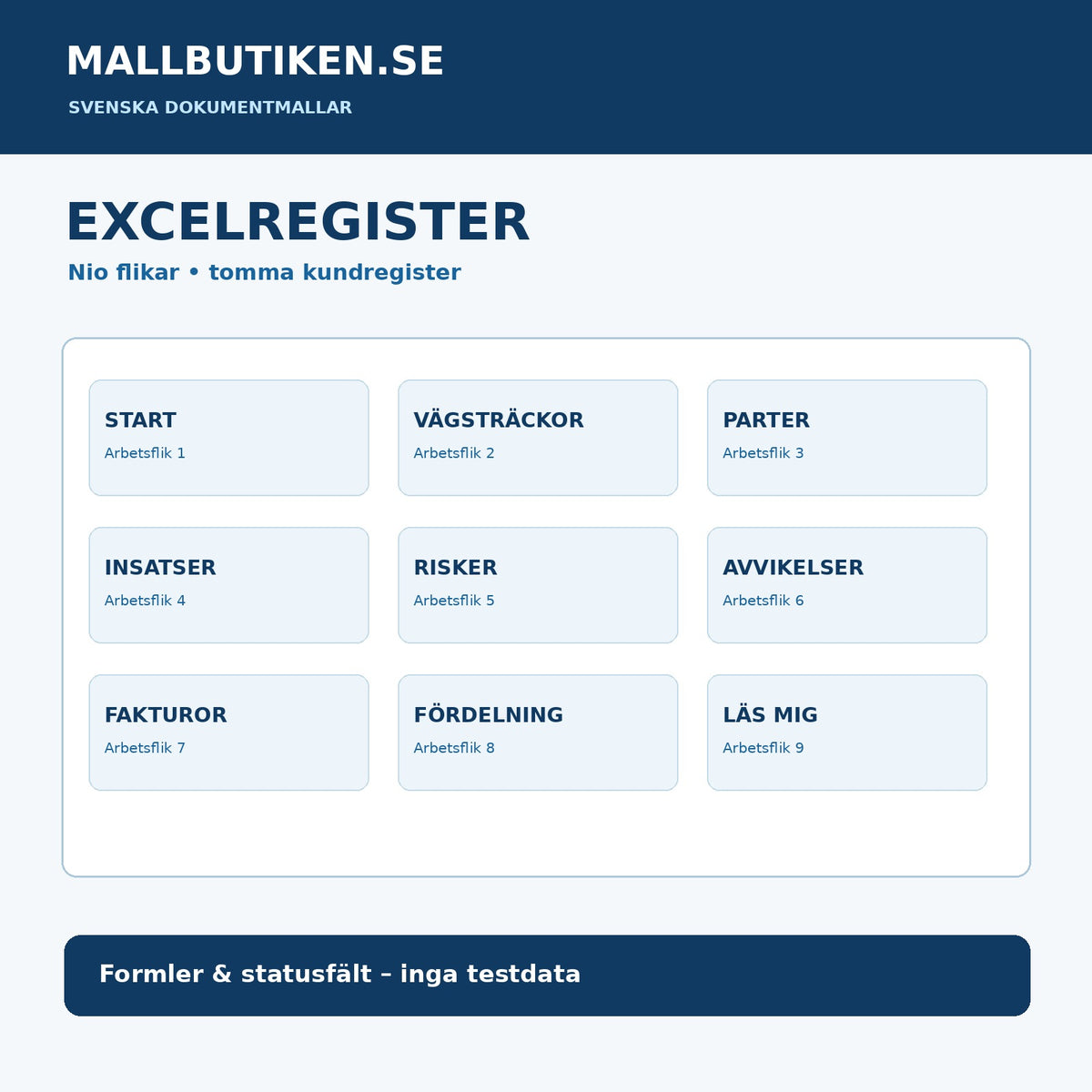 Excelregister för vinterväghållning med nio administrativa flikar