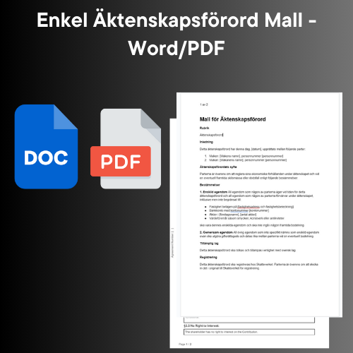 Äktenskapsförord om enskild egendom i Word och PDF
