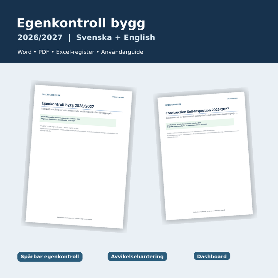 Egenkontroll bygg 2026 – kontrollprotokoll, avvikelser och skillnaden mot kontrollplan enligt PBL