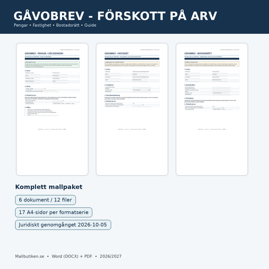 Förskott på arv – gåvobrev, avräkning och laglott 2026