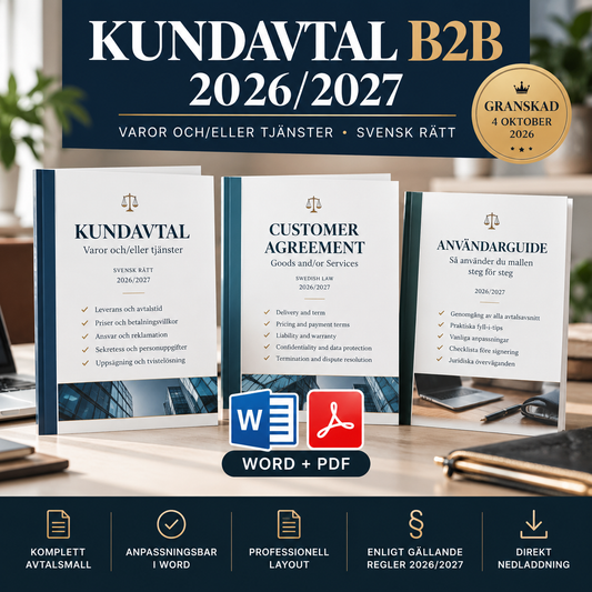 Kundavtal B2B 2026/2027 – svensk och engelsk mall