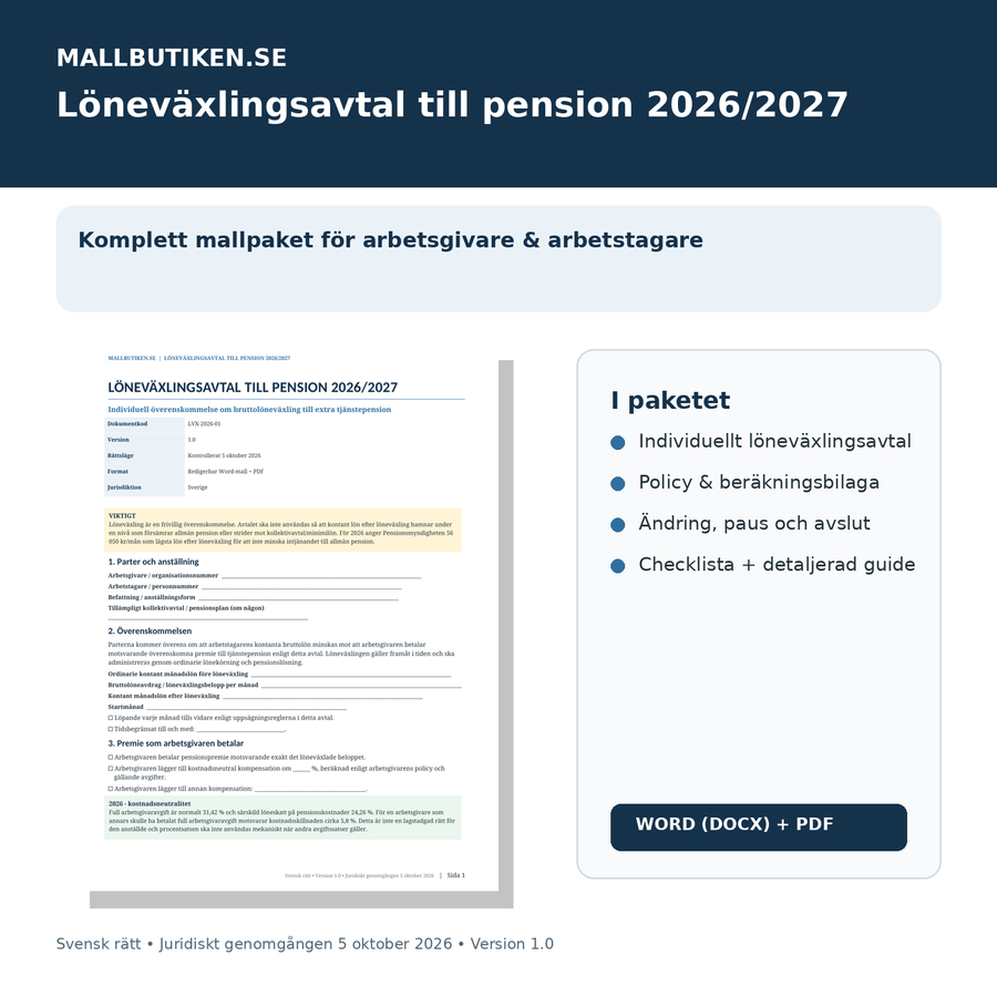 Löneväxling till pension 2026 – gräns, ITP och avtal