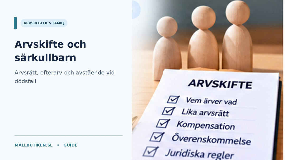 Illustration av flera arvingar och arvskifteshandling vid arvskifte med särkullbarn
