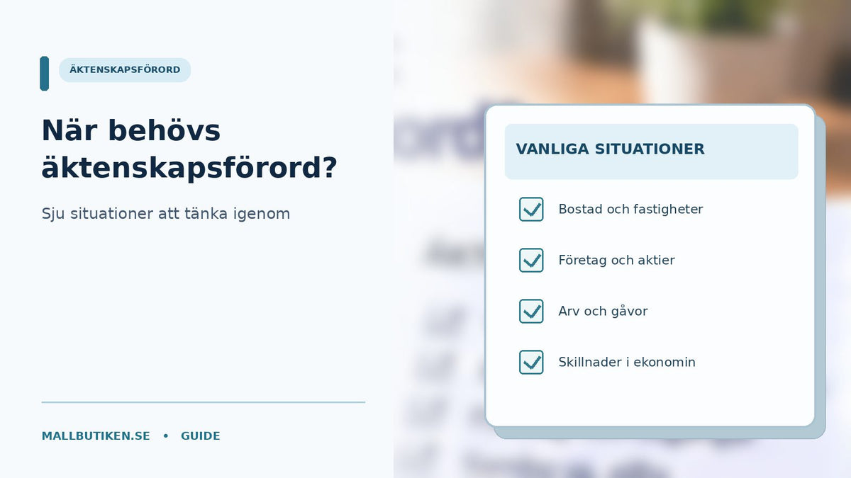 Vigselringar och checklista för när äktenskapsförord kan vara relevant för bostad och företag