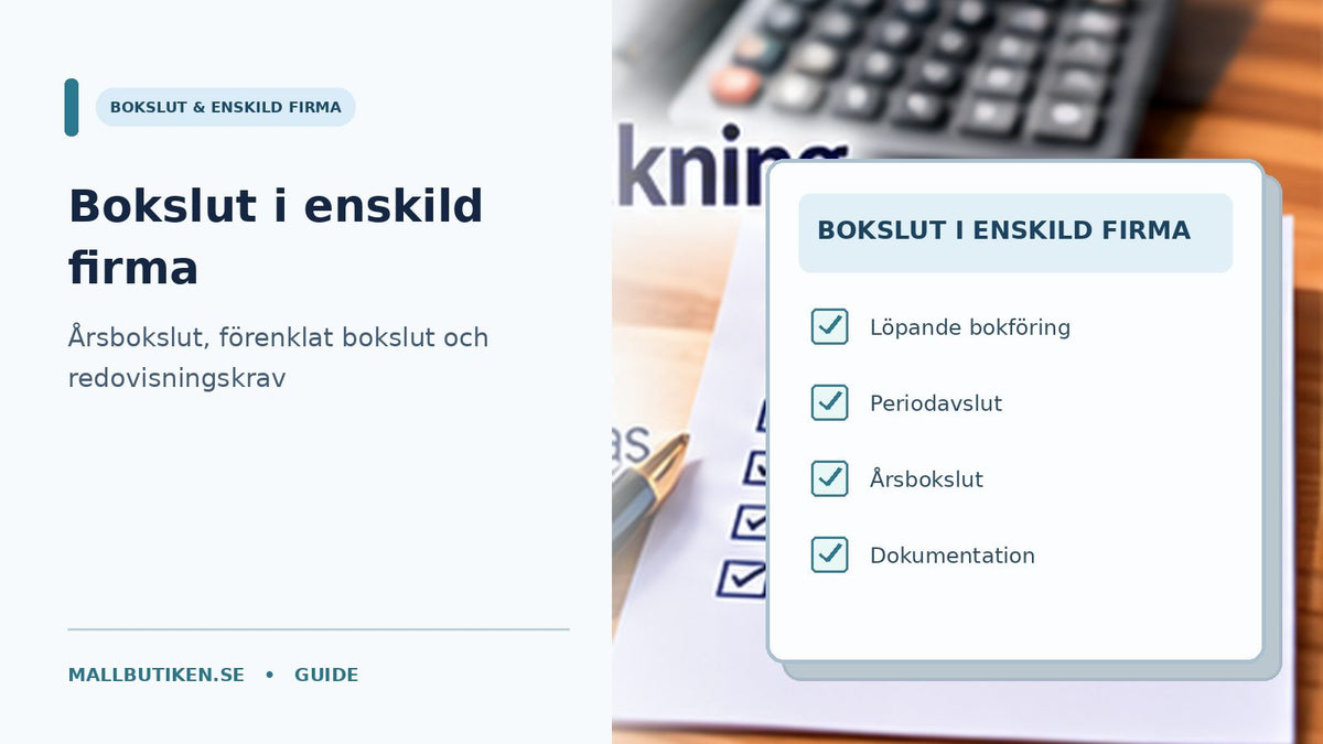 Bokslutsdokument, miniräknare och ekonomiska underlag för enskild firma