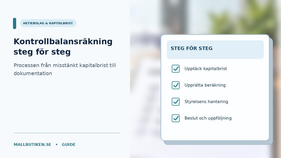 Stegvis illustration av kontrollbalansräkning med kapitalkontroll och styrelsens åtgärder