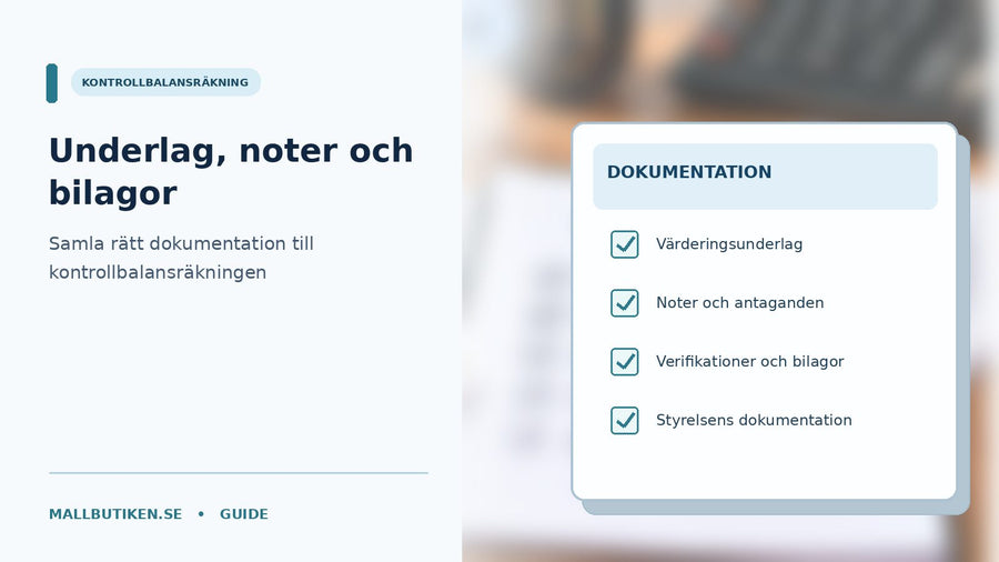 Kontrollbalansräkning med pärmar, noter och bilagor för styrelsens dokumentation