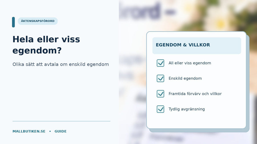 Äktenskapsförord med vigselringar och jämförelse mellan all och viss enskild egendom