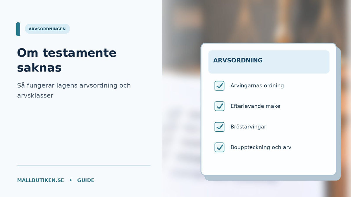 Illustration av lagens arvsordning när testamente saknas med arvingar och arvshandling