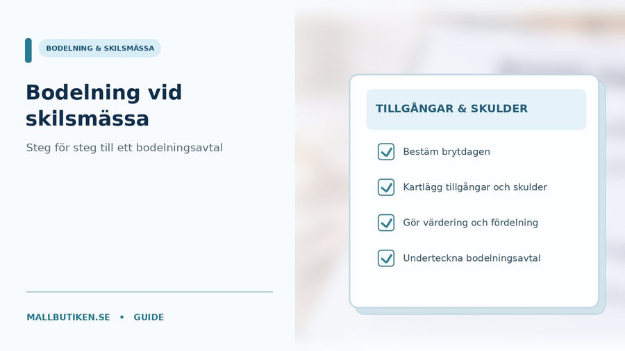 Bodelningsavtal vid skilsmässa med ringar, egendomsfördelning och juridiskt dokument