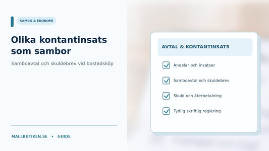 Samboavtal och skuldebrev vid olika kontantinsatser med hus, dokument och sparpengar