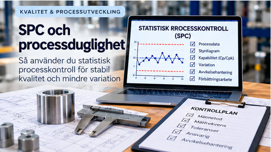 SPC-styrdiagram med kontrollgränser och processduglighet för Cp och Cpk