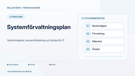 Illustration av IT-systemregister med systemägare, förvaltning, säkerhet och årshjul