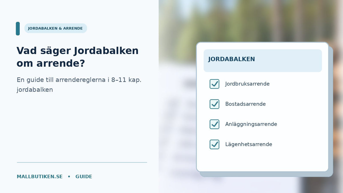 Arrenderad lantbruksmark med dokument som visar Jordabalkens fyra arrendeformer