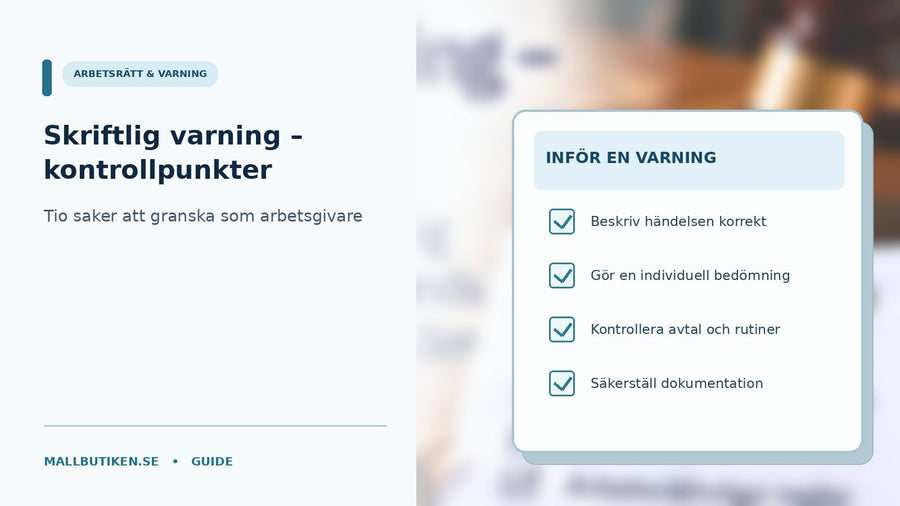 Skriftlig varning till anställd med checklista för arbetsgivare inför dokumentation och uppföljning
