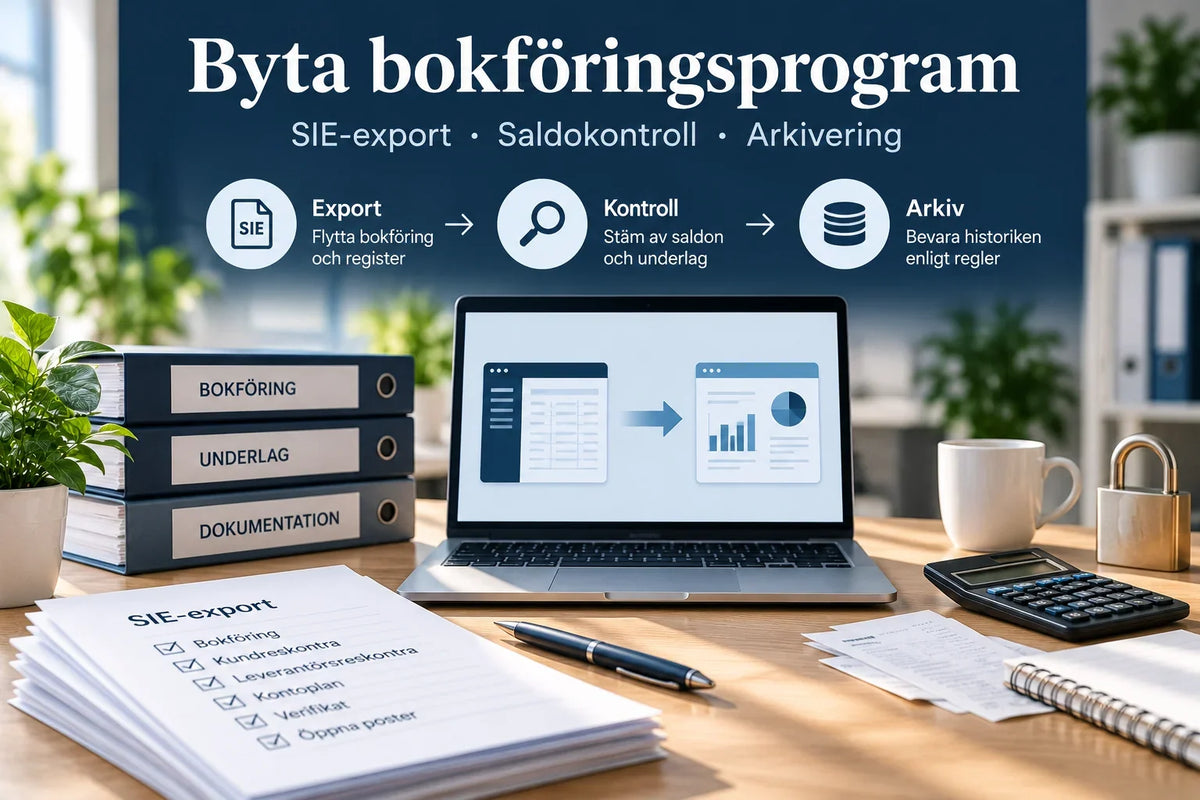 Byte av bokföringsprogram – SIE-export, kontroll av saldon och arkivering av historisk bokföring