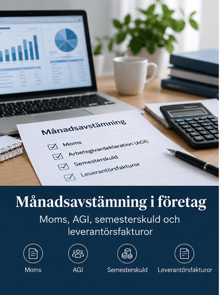 Månadsavstämning i företag – moms, AGI, semesterskuld och leverantörsfakturor