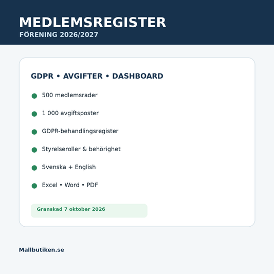 Medlemsregister för förening med GDPR och avgiftsuppföljning 2026