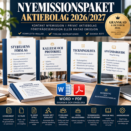 Nyemissionspaket aktiebolag 2026/2027