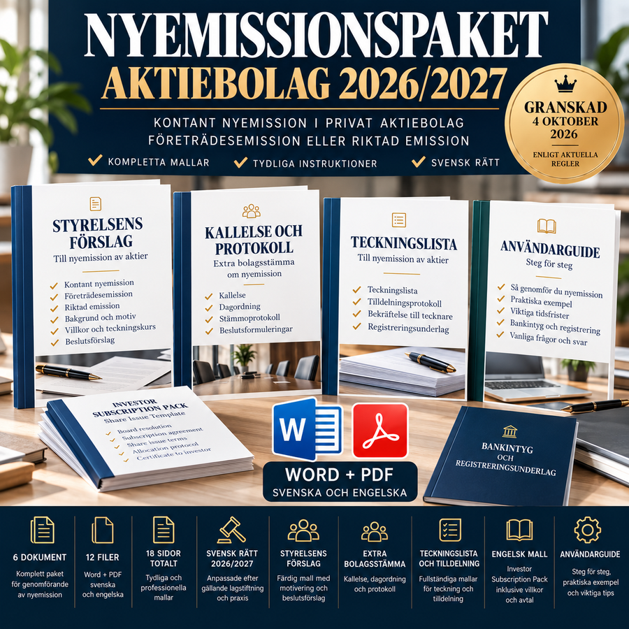 Nyemissionspaket aktiebolag 2026/2027