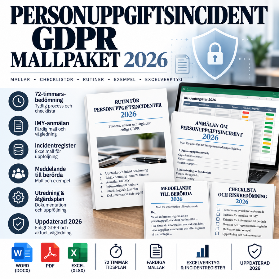 Personuppgiftsincident enligt GDPR – 72 timmar, riskbedömning och IMY-anmälan