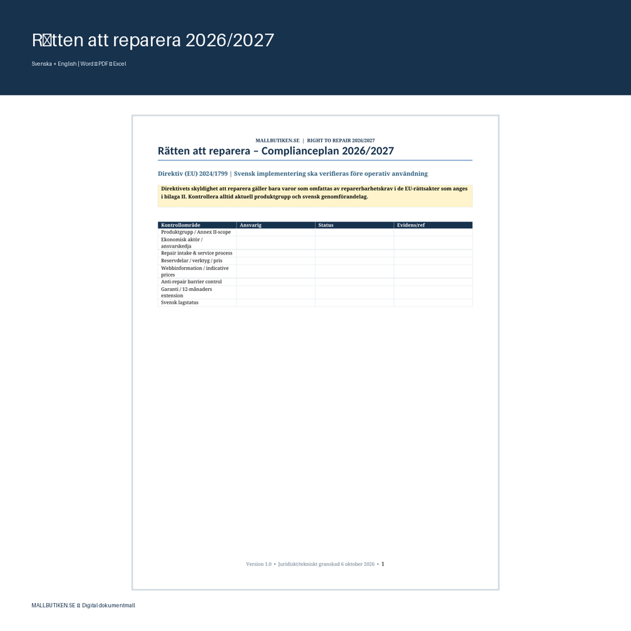 Rätten att reparera 2026/2027 – EU-direktiv och svenskt genomförande