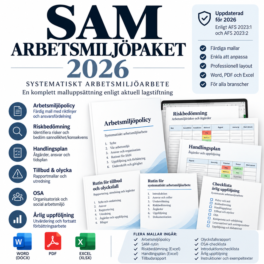 Systematiskt arbetsmiljöarbete 2026 – SAM enligt AFS 2023:1 steg för steg