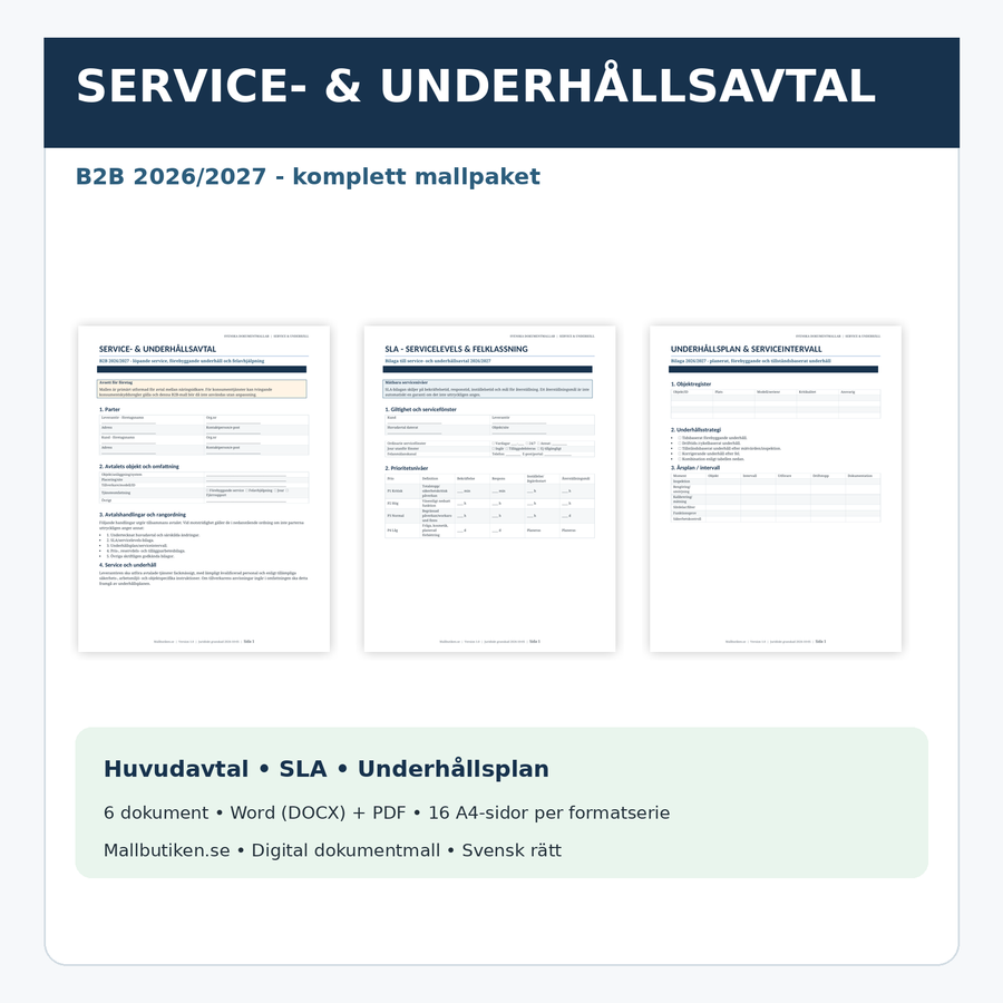 Serviceavtal och underhållsavtal – SLA, responstid och ansvar