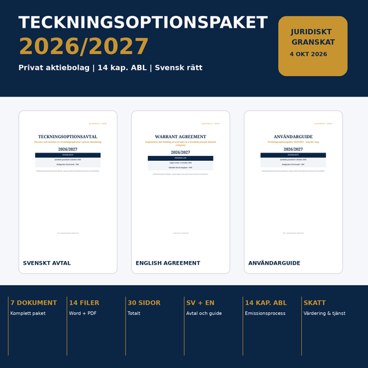Teckningsoptionspaket 2026/2027 för aktiebolag