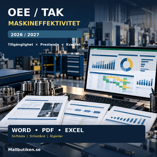 OEE TAK maskineffektivitet 2026 2027 Excel Word PDF komplett dokumentpaket